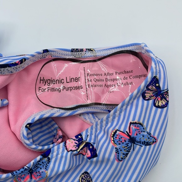 Girl’s Swimsuit Bikini Striped Butterfly UPF 50 Ruffle Sleeve & Chest NWT 14-16 - Picture 13 of 13